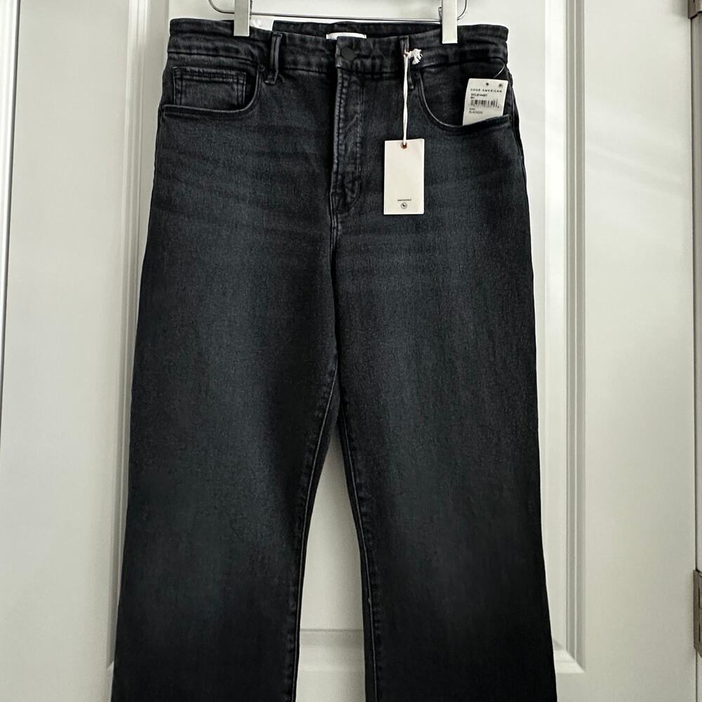 NWT Good American Good Classic Bootcut Jeans Black 10/30 Split Hem - Picture 4 of 16